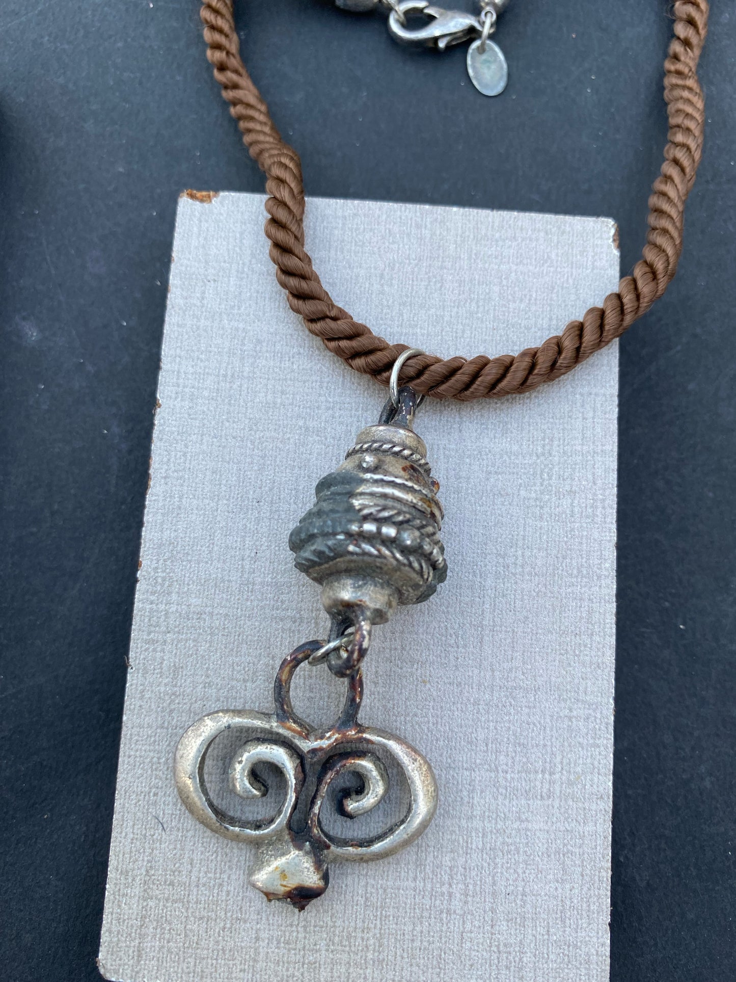 Bohemian Tribal Pendant Necklace with Rustic Cord