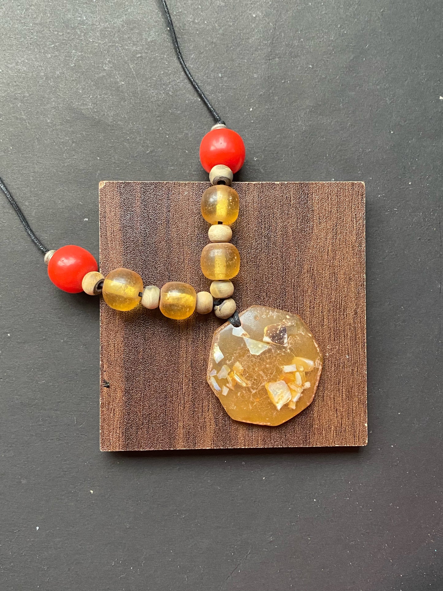 Bohemian Amber Resin & Red Bead Statement Necklace