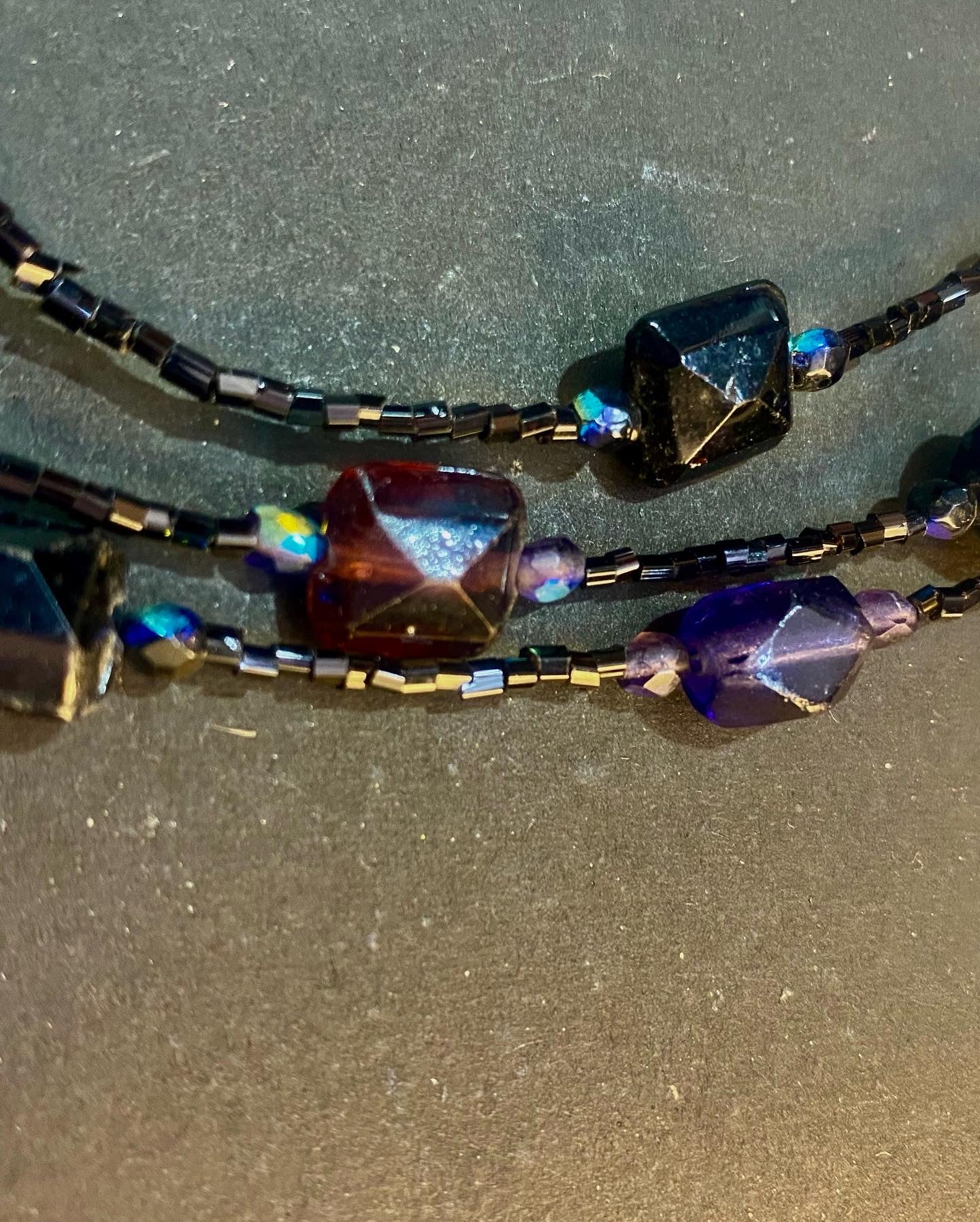 Triple-Strand Beaded Statement Necklace – Midnight Hues