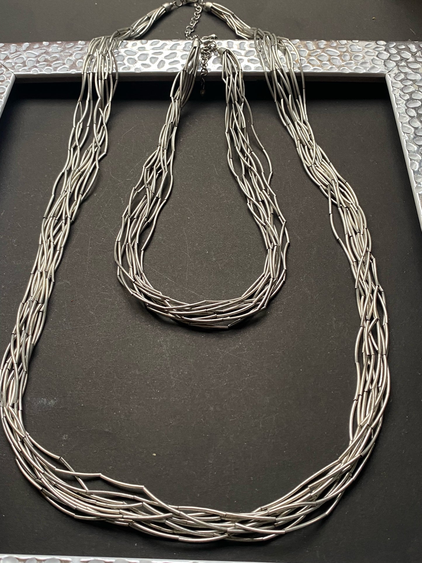 Silver Multi-Strand Necklace & Bracelet Set,set of Three