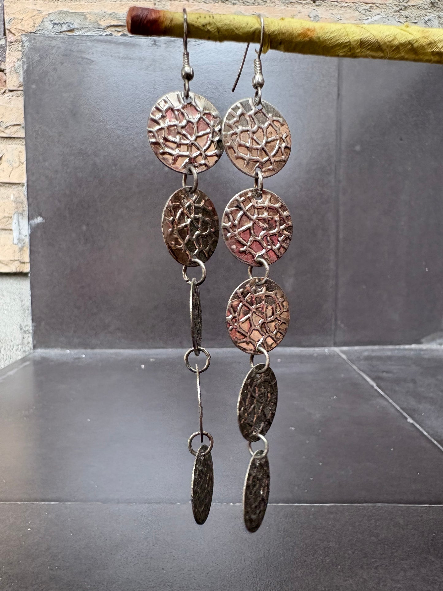 Textured Silver Disc Drop Earrings
