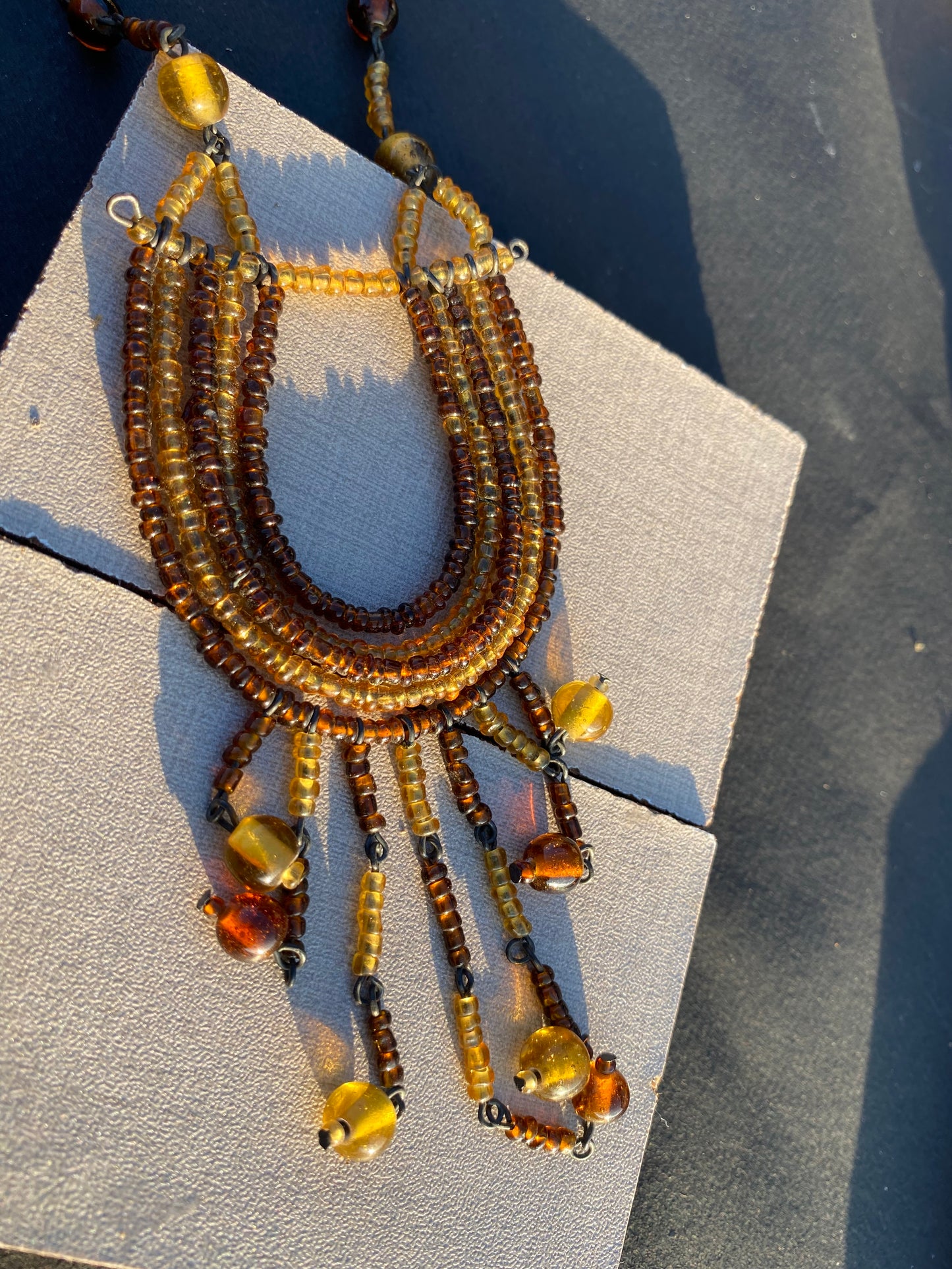 Rustic Earth Beaded Fringe Necklace