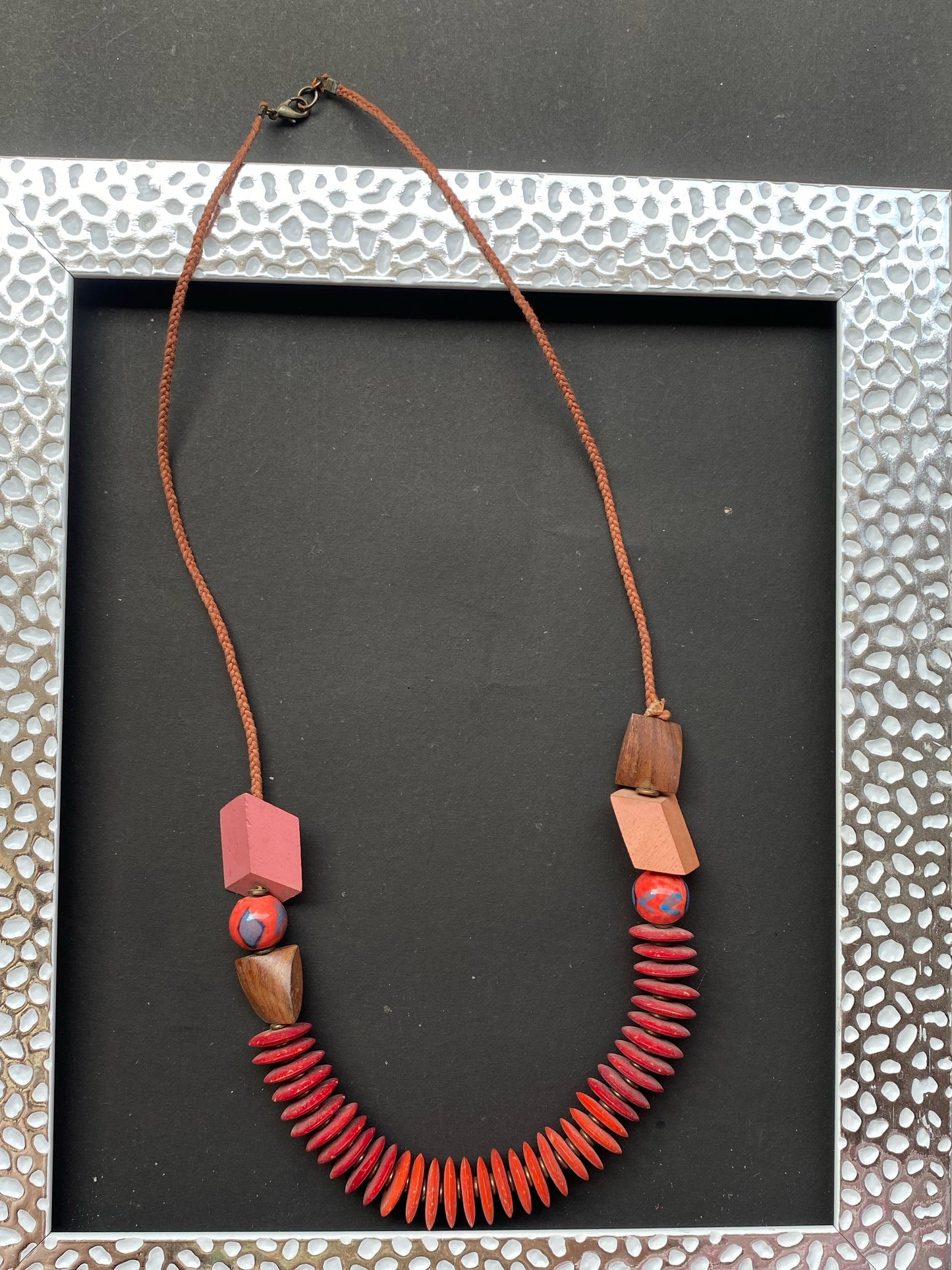 Bold Red & Natural Wood Beaded Statement Necklace