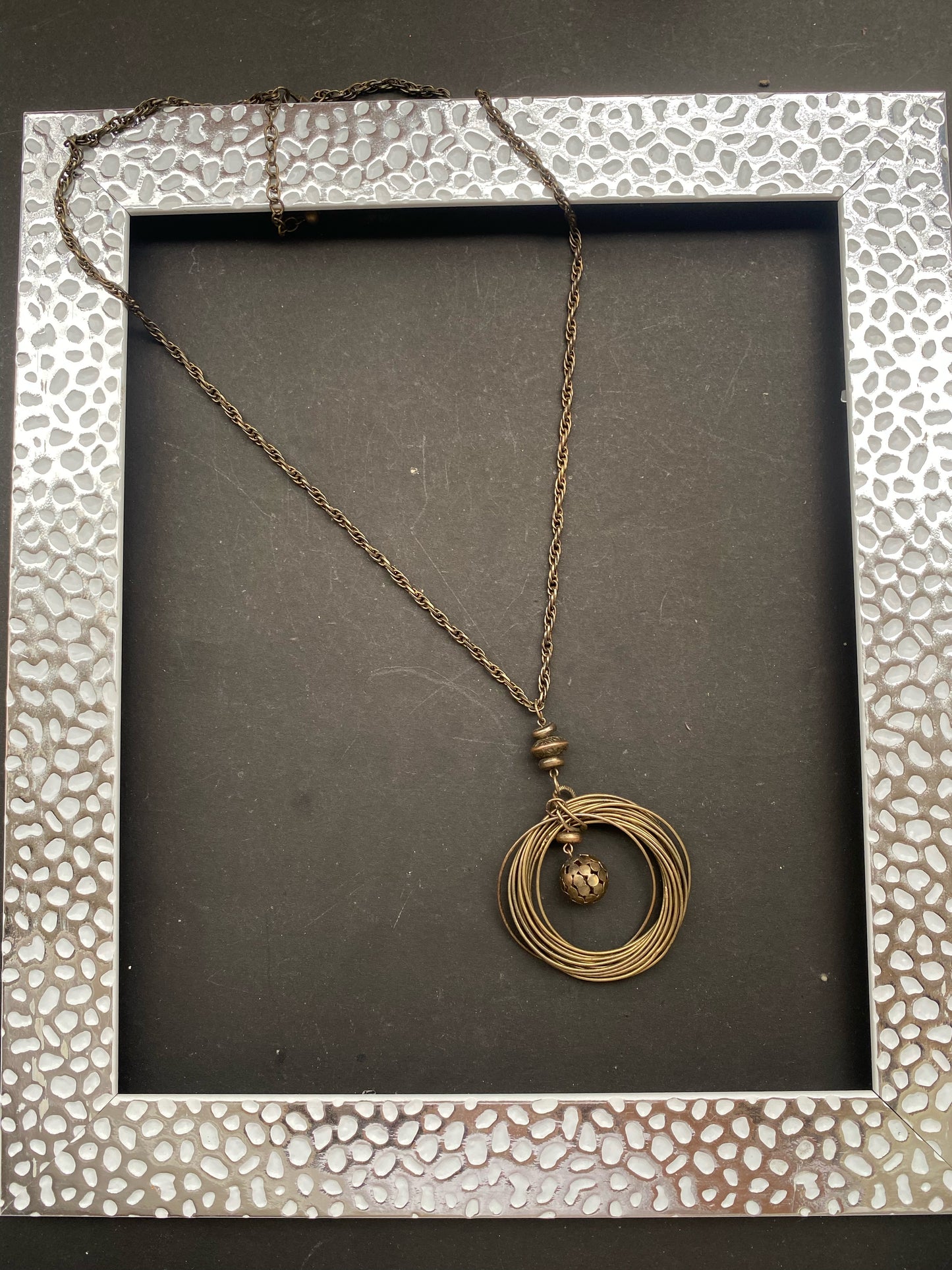 Antique Brass Layered Ring Pendant Necklace
