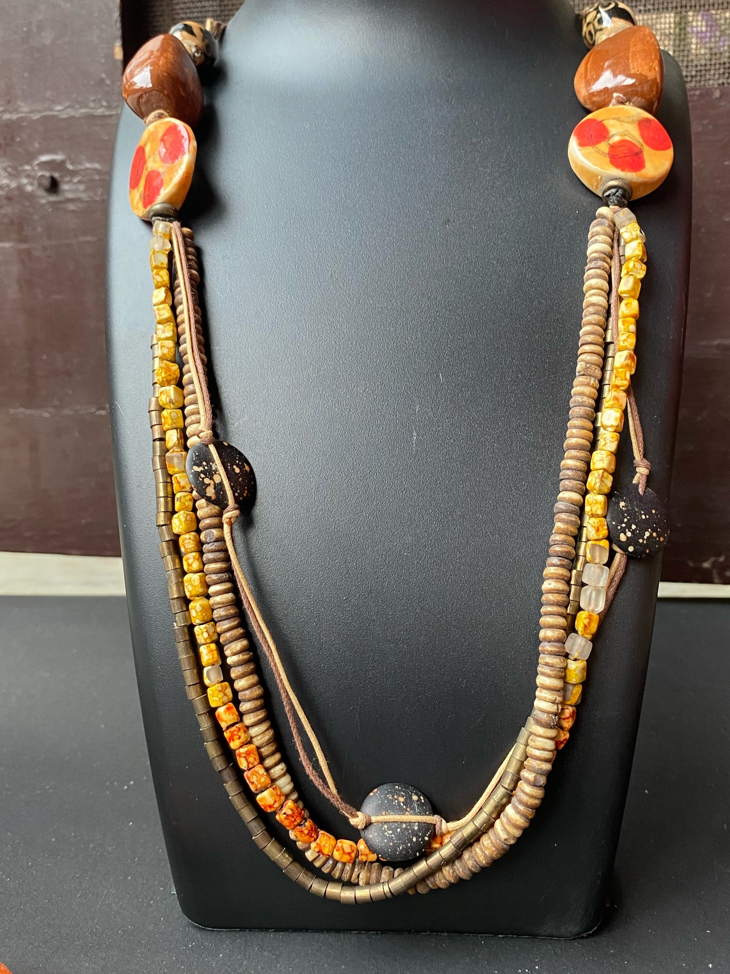 Red Floral Beaded Chain Necklace