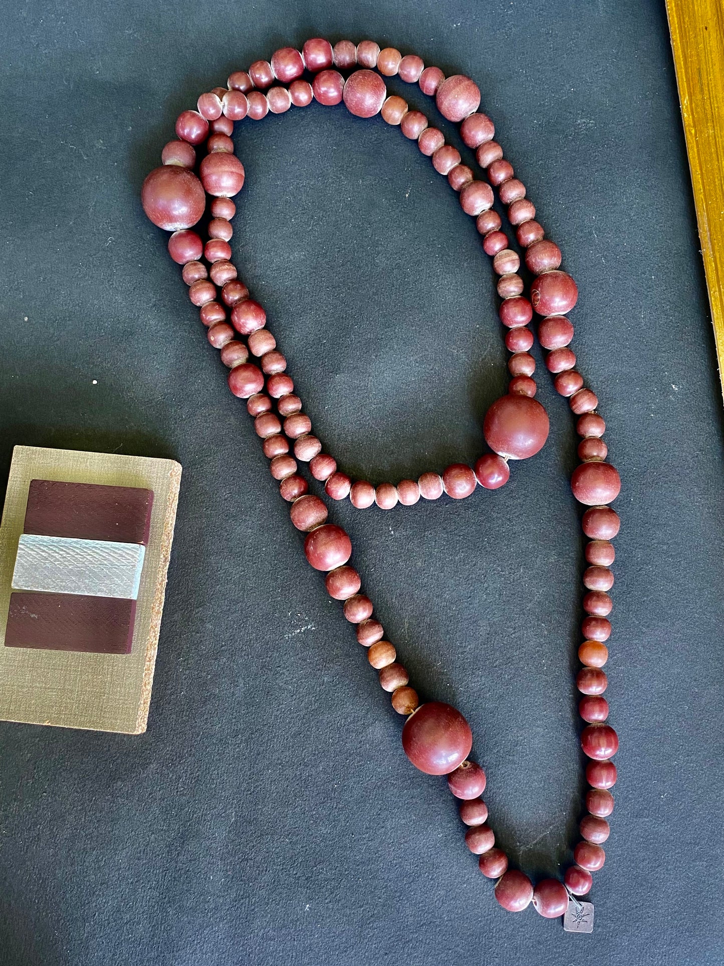 Rust Red Dual-Strand Wooden Bead Necklace