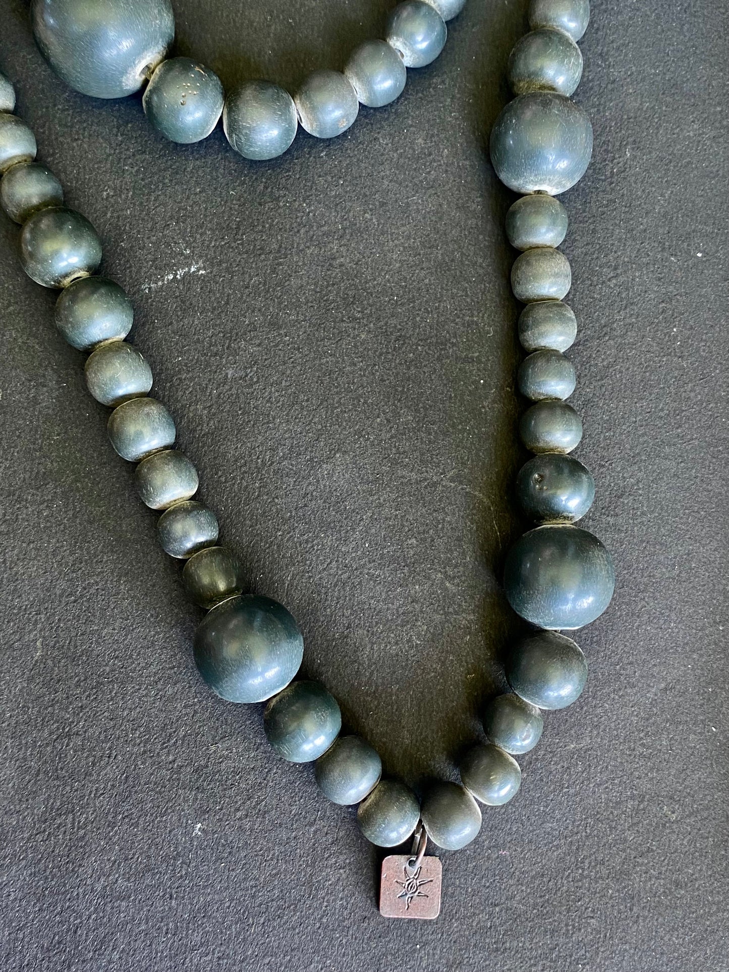 Matte Navy Blue Double-Layer Wooden Bead Necklace