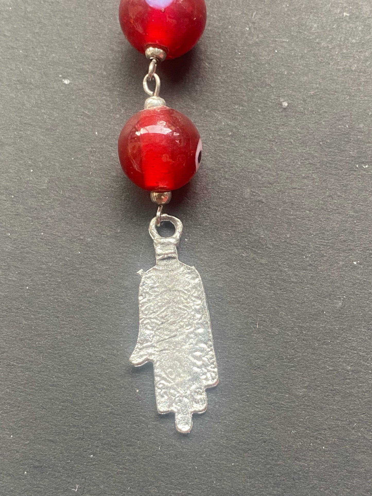 Red Evil Eye Beaded Necklace with Hamsa Pendant