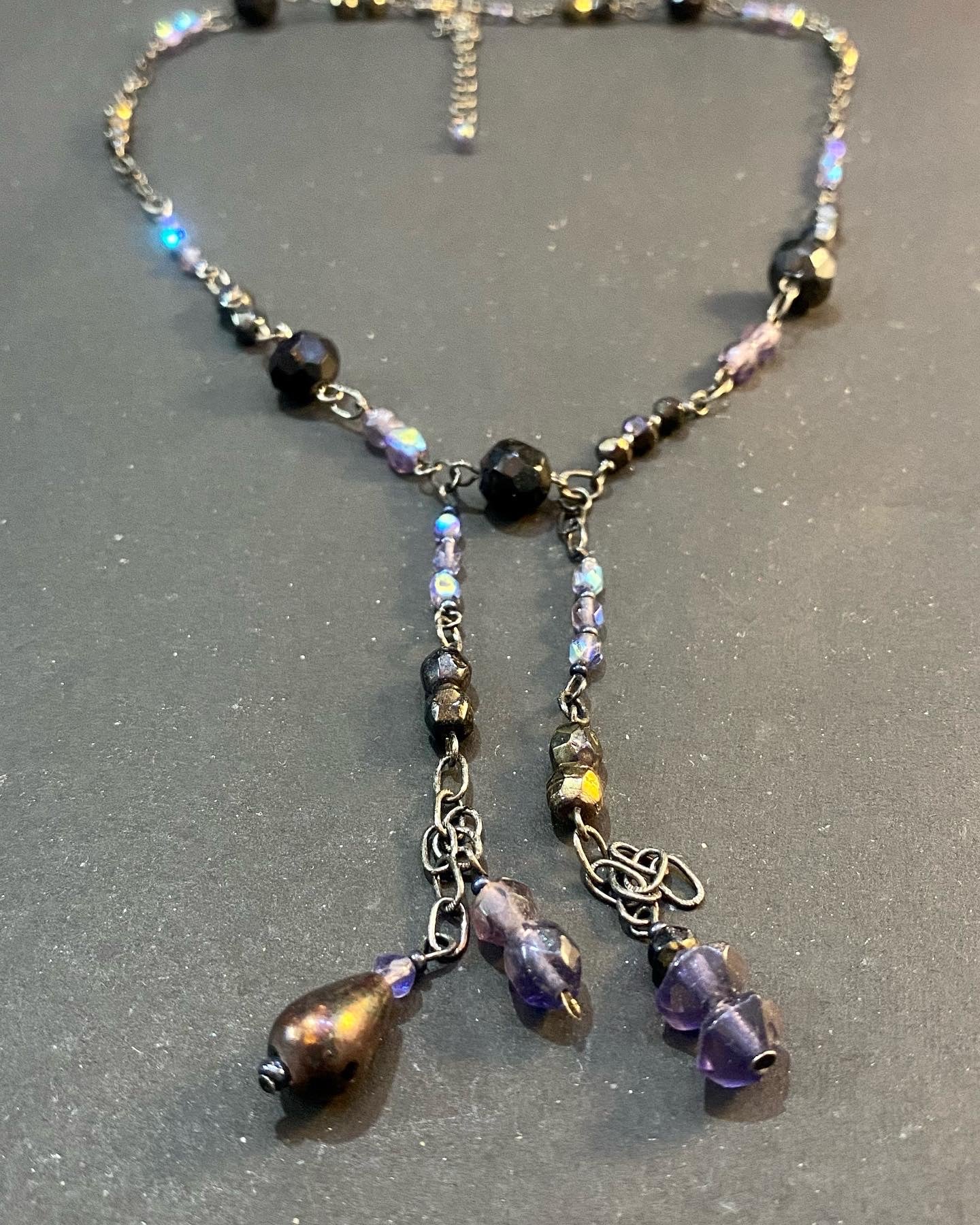Midnight Lariat Beaded Chain Necklace