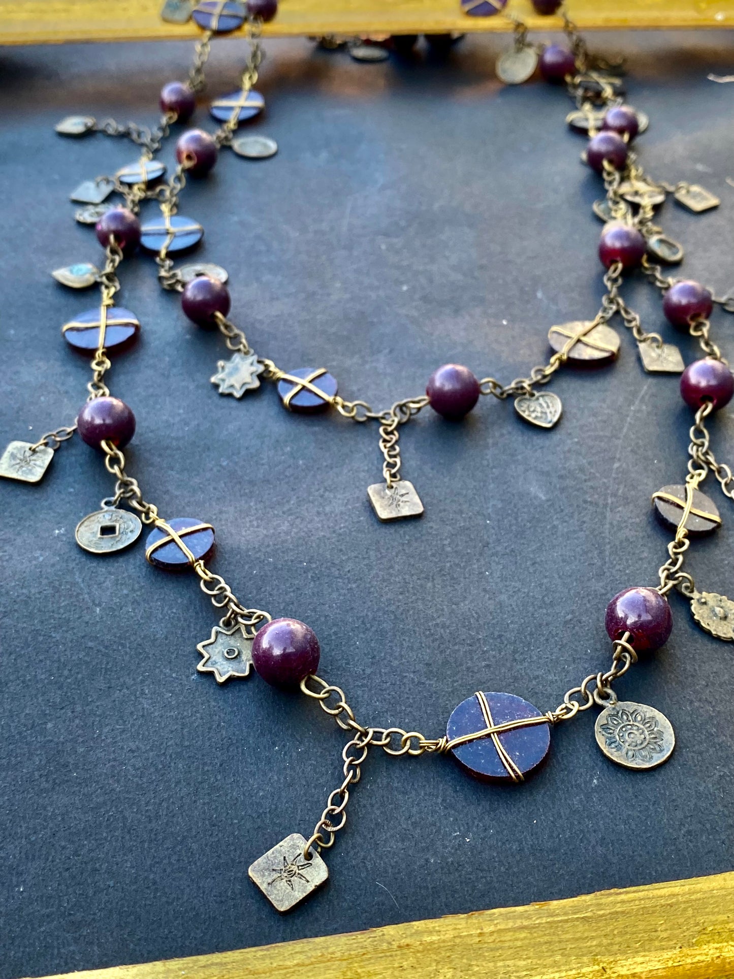 Bohemian Purple Medallion Charm Necklace