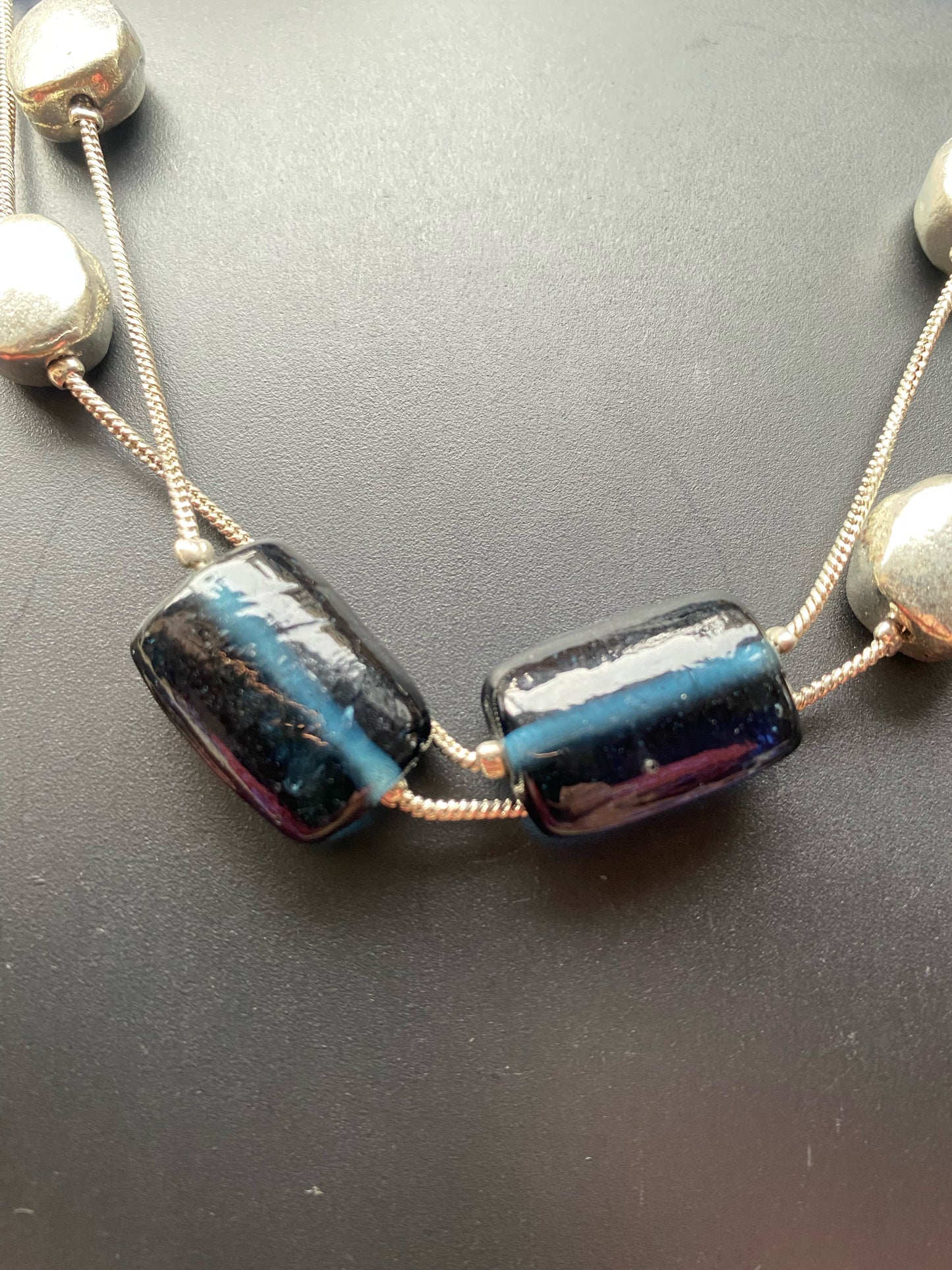 Blue & Silver Dual-Strand Statement Necklace