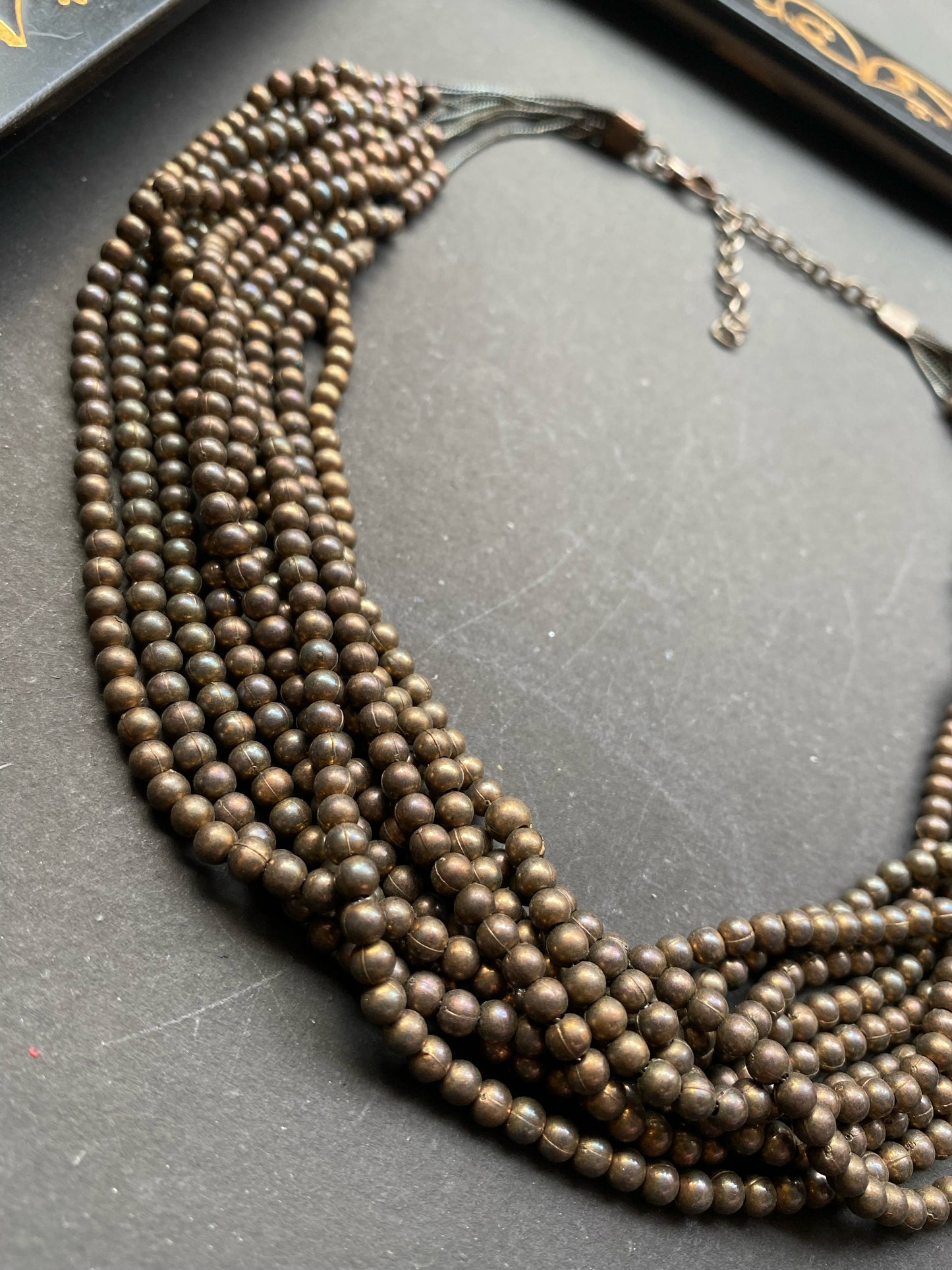 Antique Bronze Multi-Strand Beaded Necklace