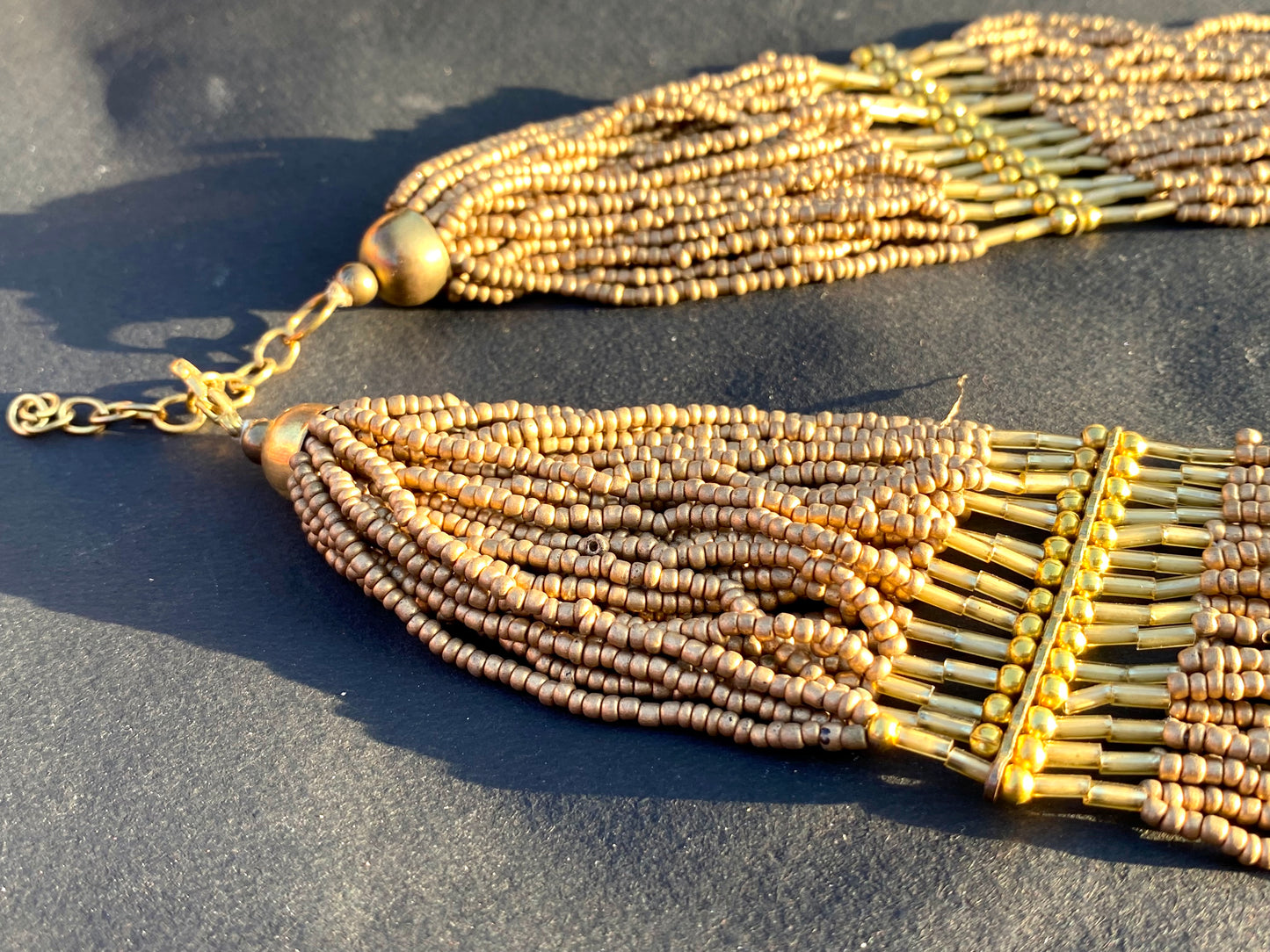 Layered Tribal Gold Seed Bead Necklace