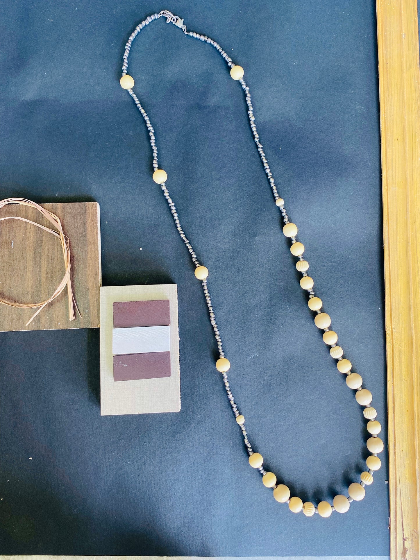 Golden Clay & Black Bead Boho Necklace