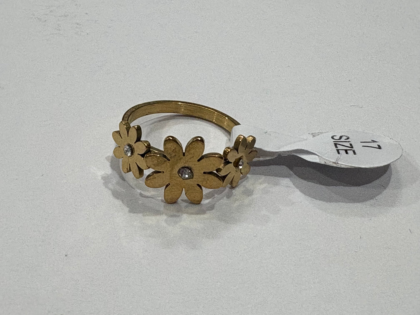 Golden Daisy Flower Ring with Crystal Accents