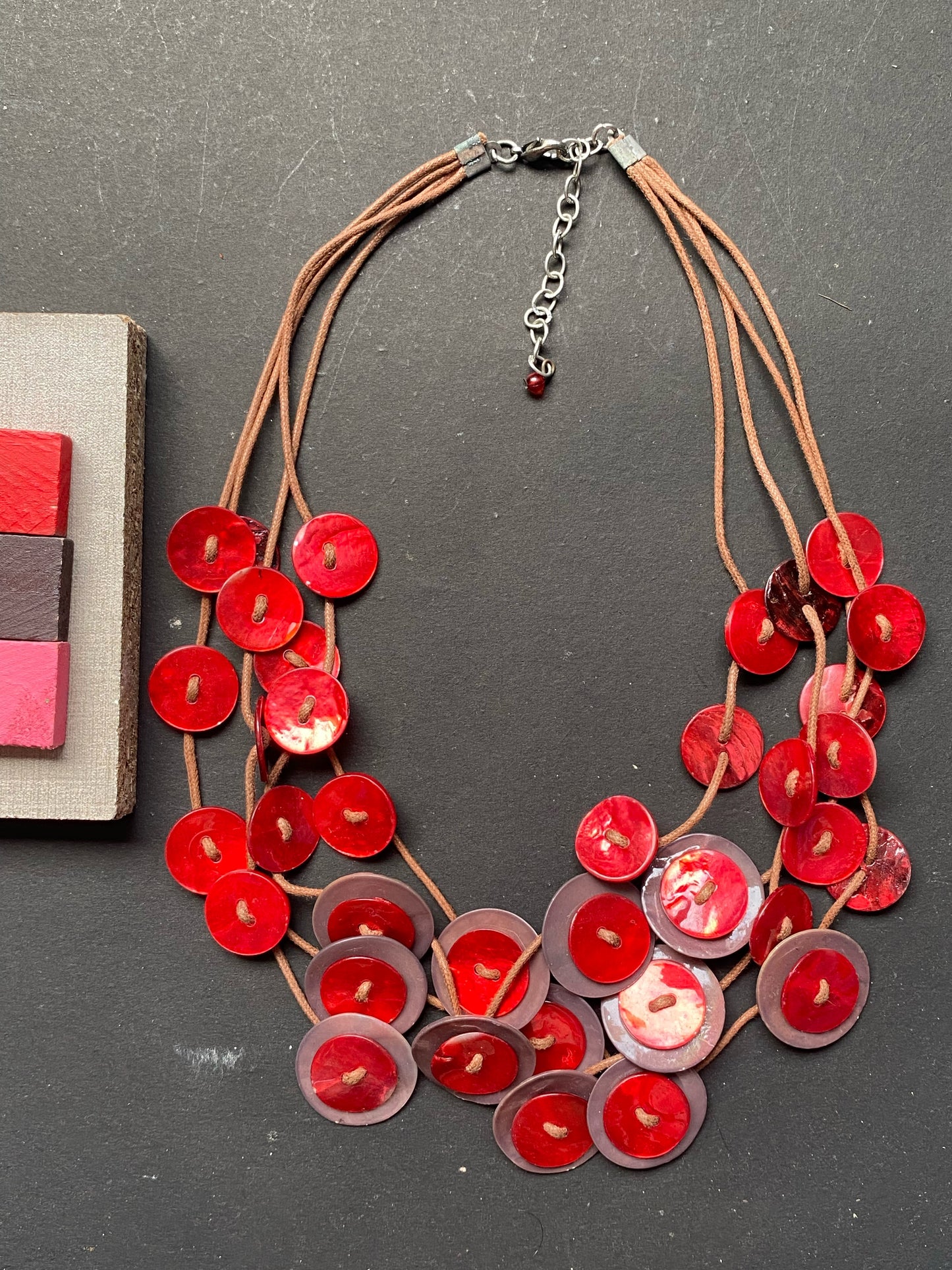 Red Shell Disc Multi-Strand Statement Necklace