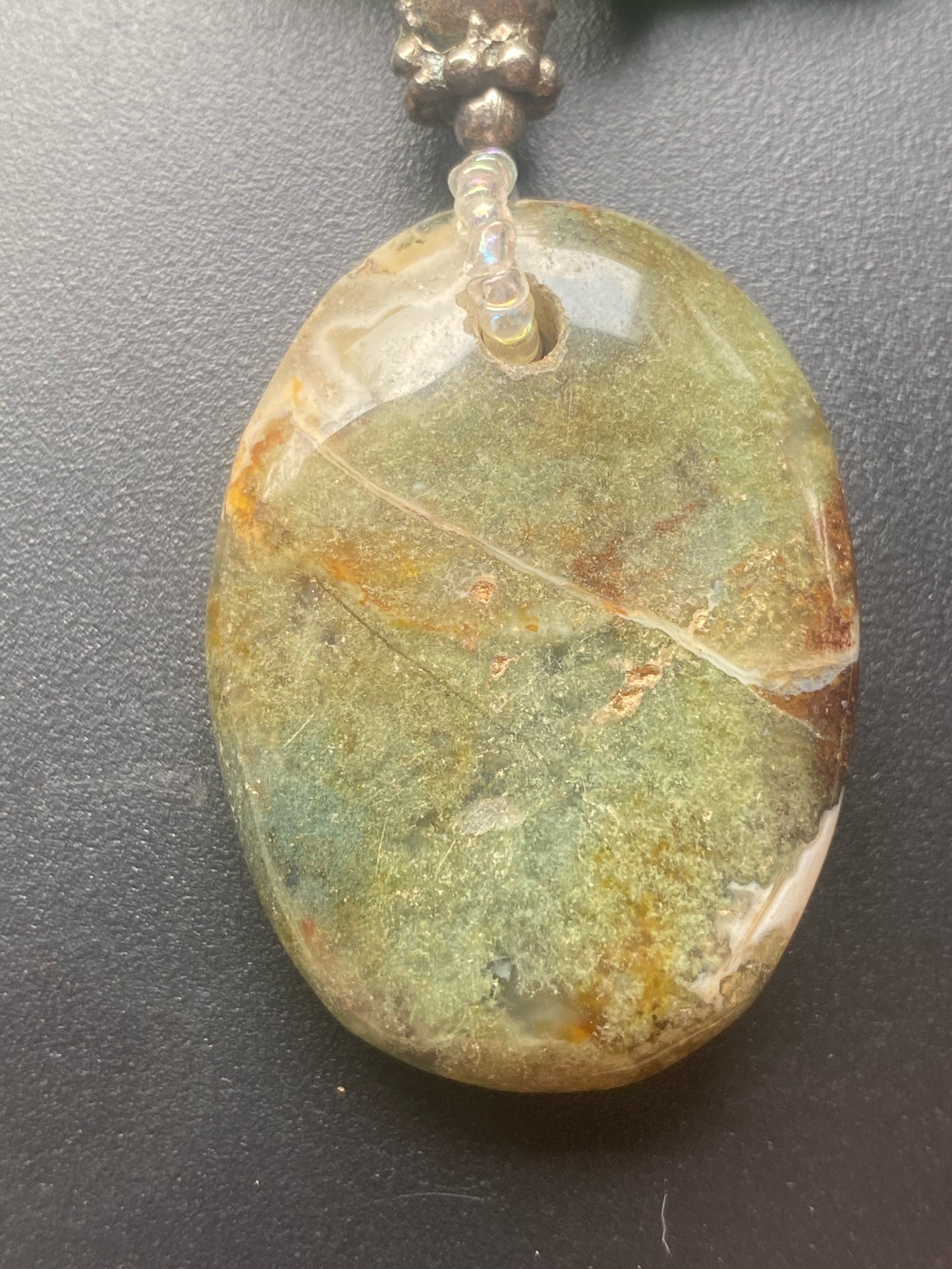 Green Gemstone Chip Necklace with Natural Stone Pendant