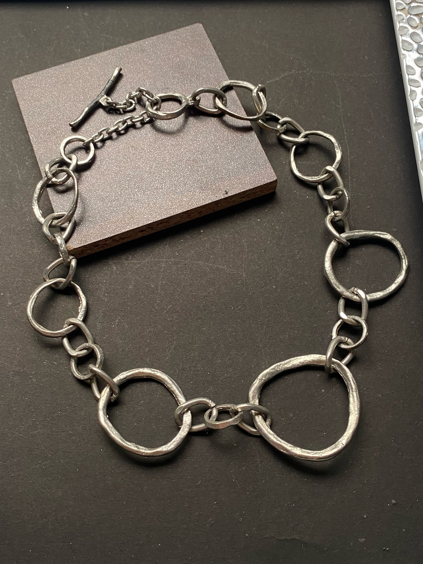 Handcrafted Rustic Silver Link Necklace