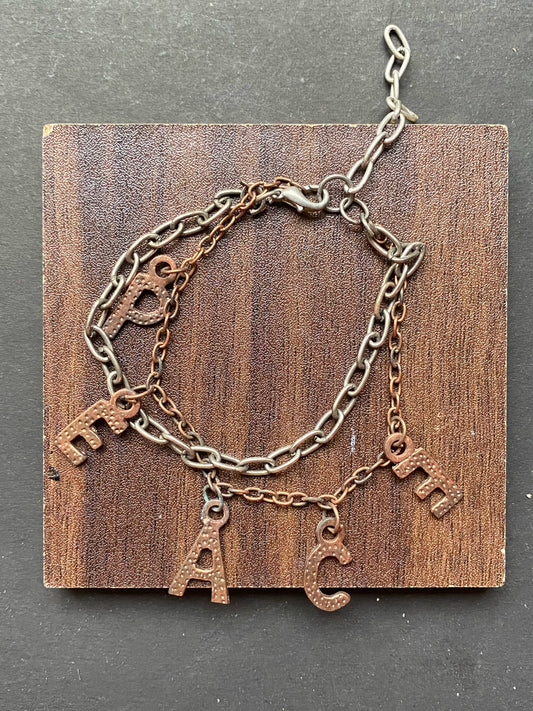 Vintage Letter Charm Chain Bracelet & Vintage Letter Charm Dangle Earrings