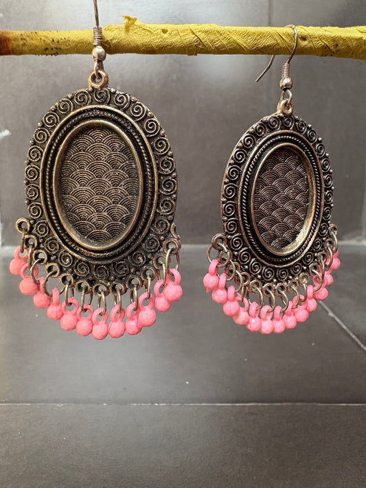 Pink drops with metal plate classic earrings