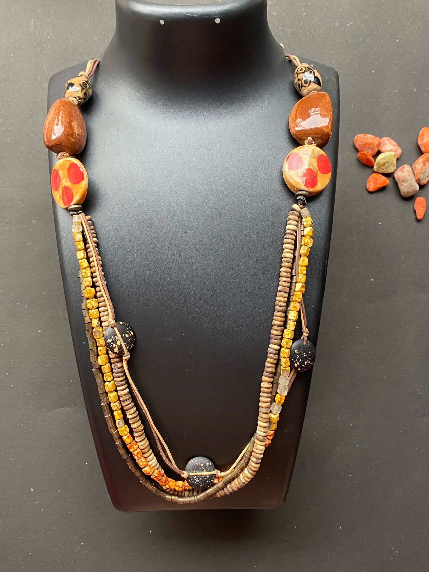 Red Floral Beaded Chain Necklace