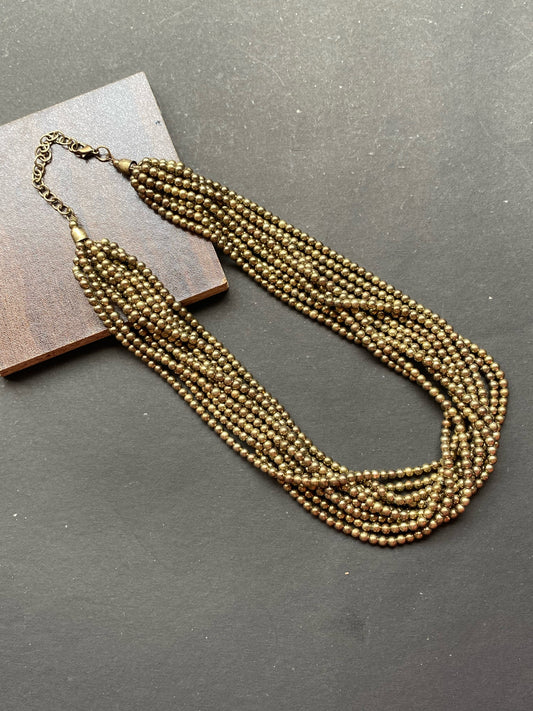 Antique Gold Multi-Strand Beaded Necklace