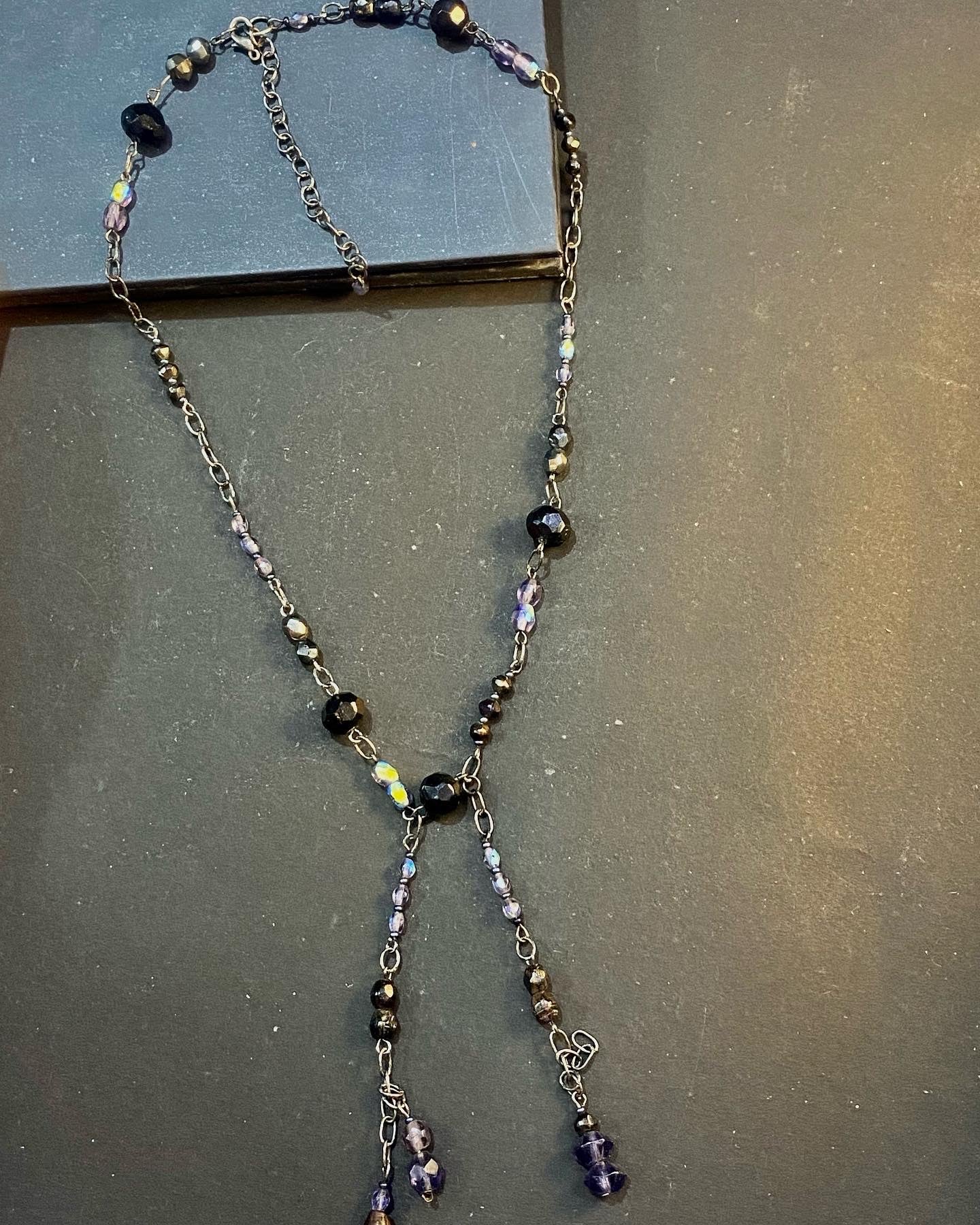 Midnight Lariat Beaded Chain Necklace