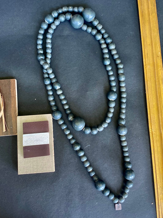 Matte Navy Blue Double-Layer Wooden Bead Necklace