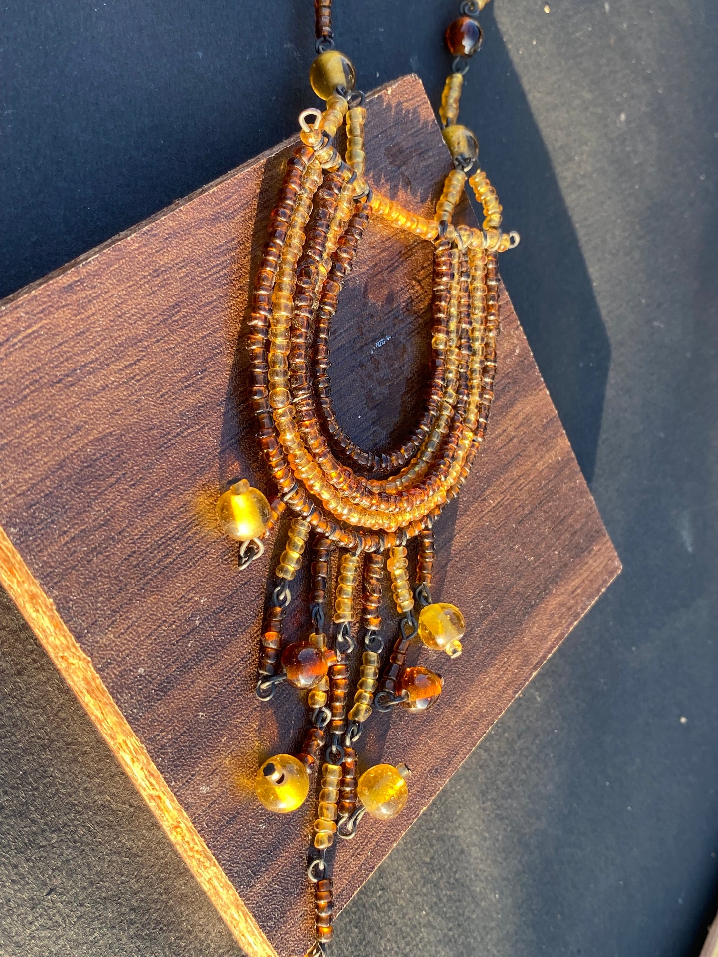 Rustic Earth Beaded Fringe Necklace