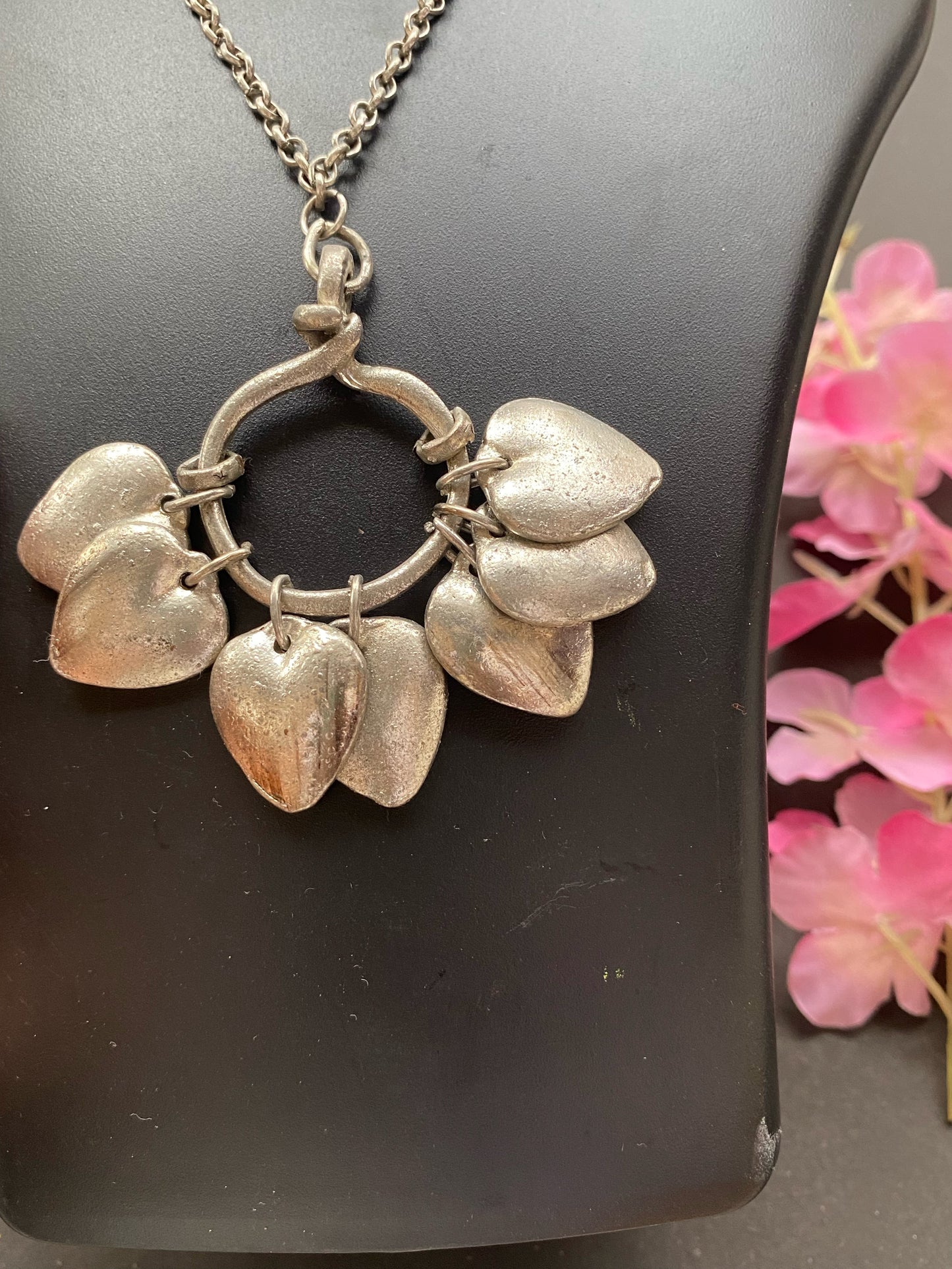 Silver Heart Charm Statement Necklace