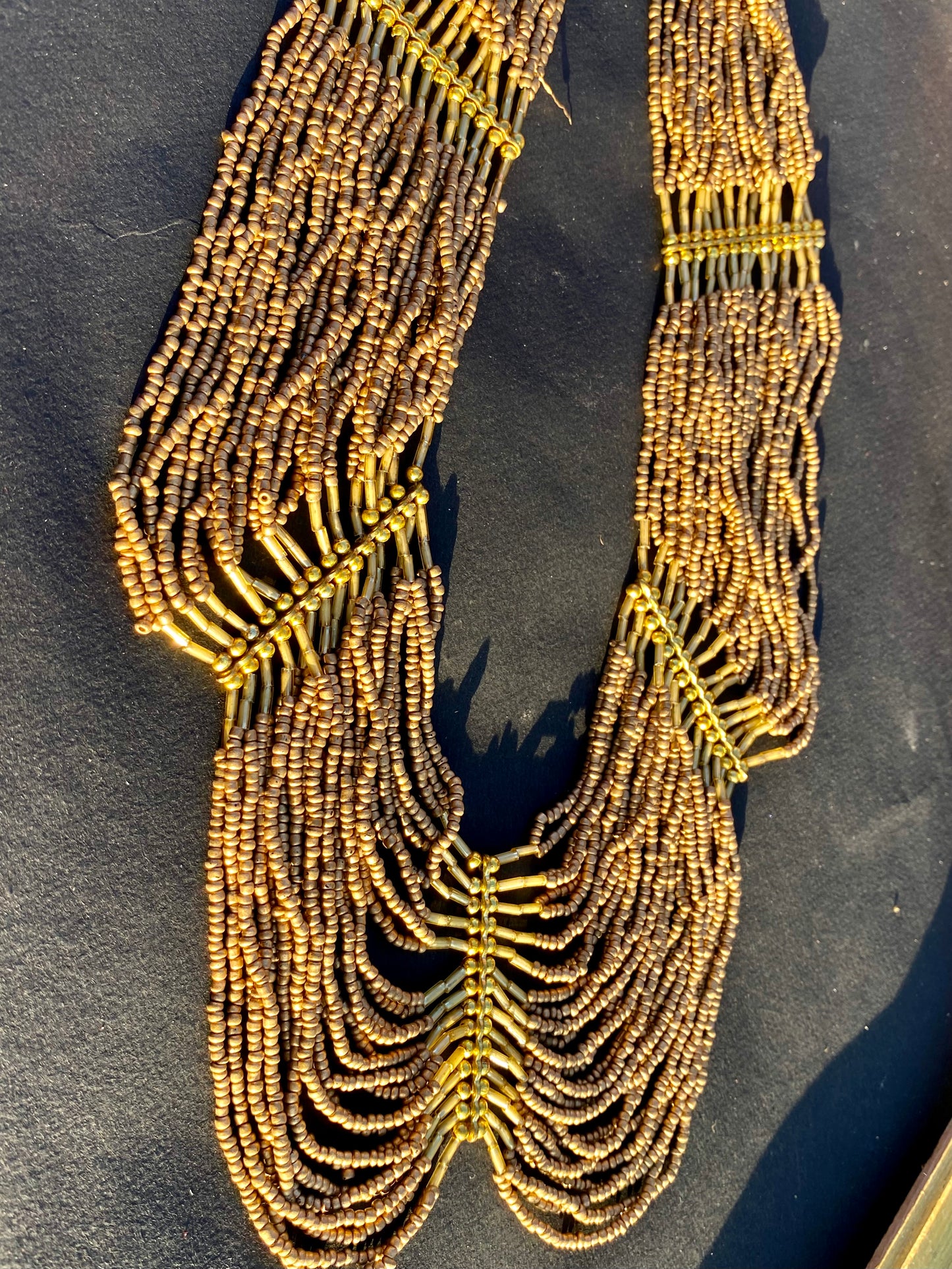 Layered Tribal Gold Seed Bead Necklace