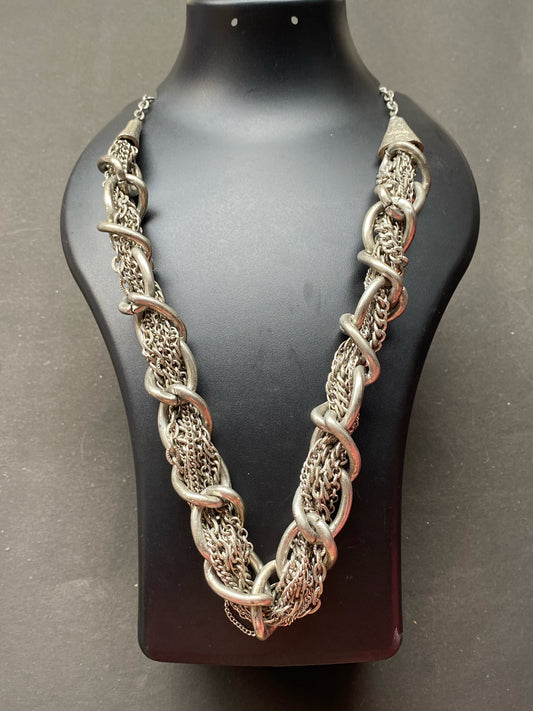 Chunky Silver Braided Chain Necklace