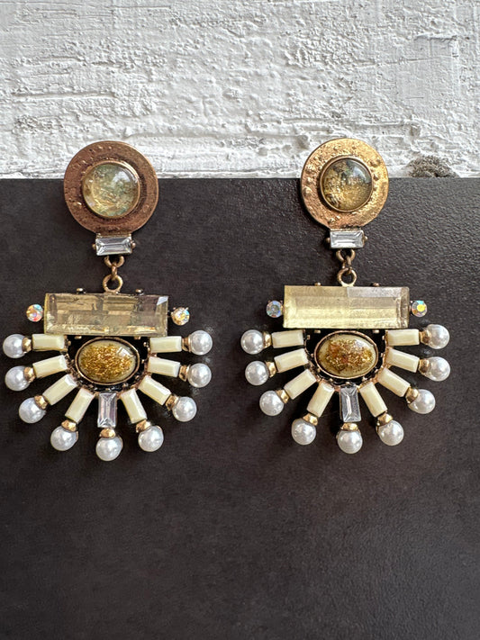 Vintage Regal Statement Earring Golden Pearl Radiance