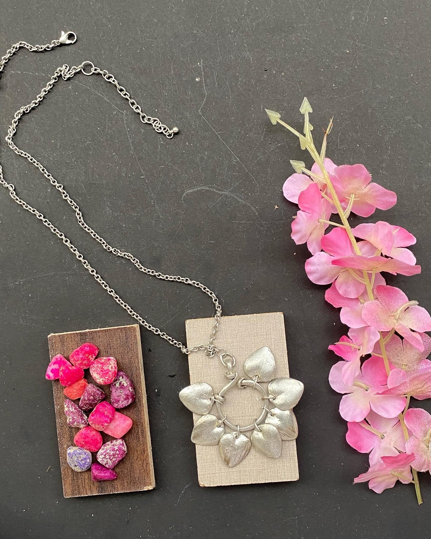 Silver Heart Charm Statement Necklace