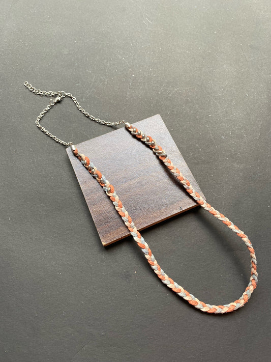 Braided Faux Leather Necklace – Brown & Grey
