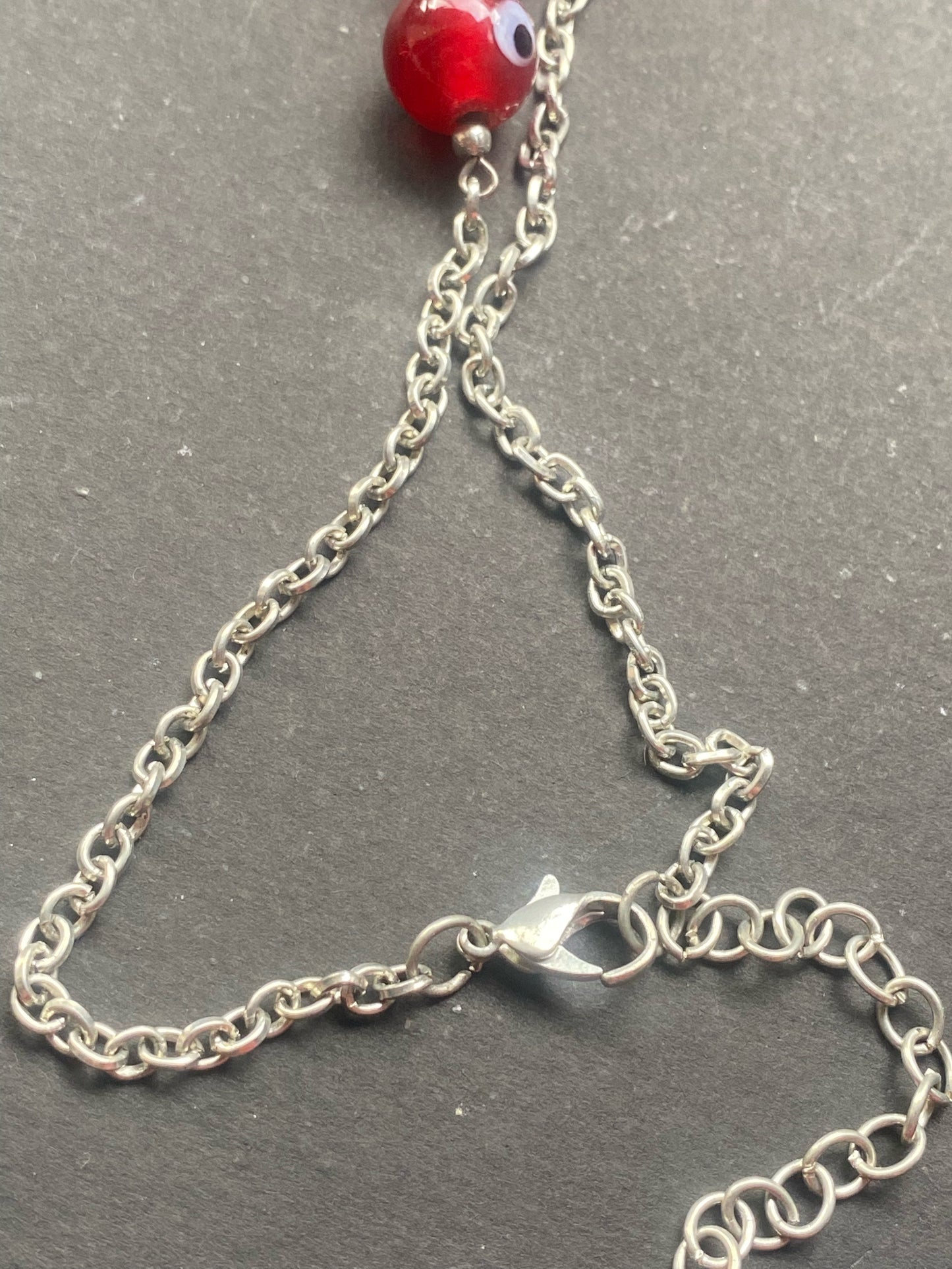 Red Evil Eye Beaded Necklace with Hamsa Pendant