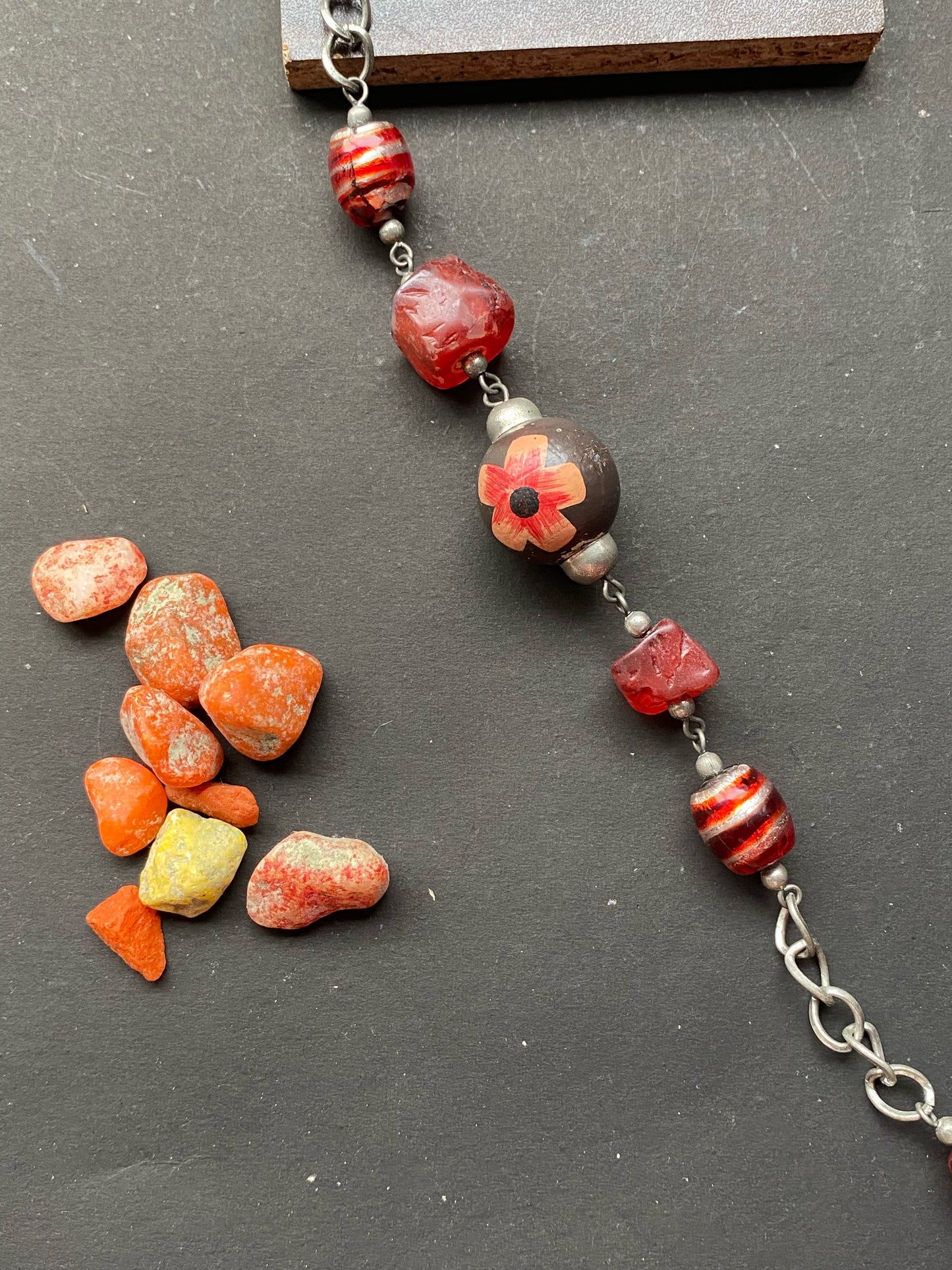 Handcrafted Floral & Striped Bead Necklace