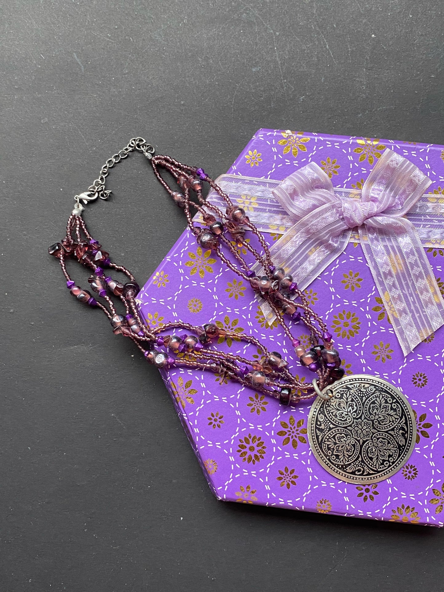 Bohemian Multi-Strand Beaded Necklace with Statement Pendant