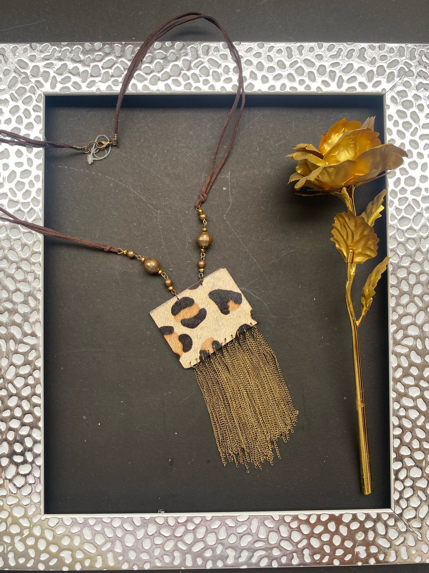 Leopard Print Tassel Statement Necklace – Boho Chic