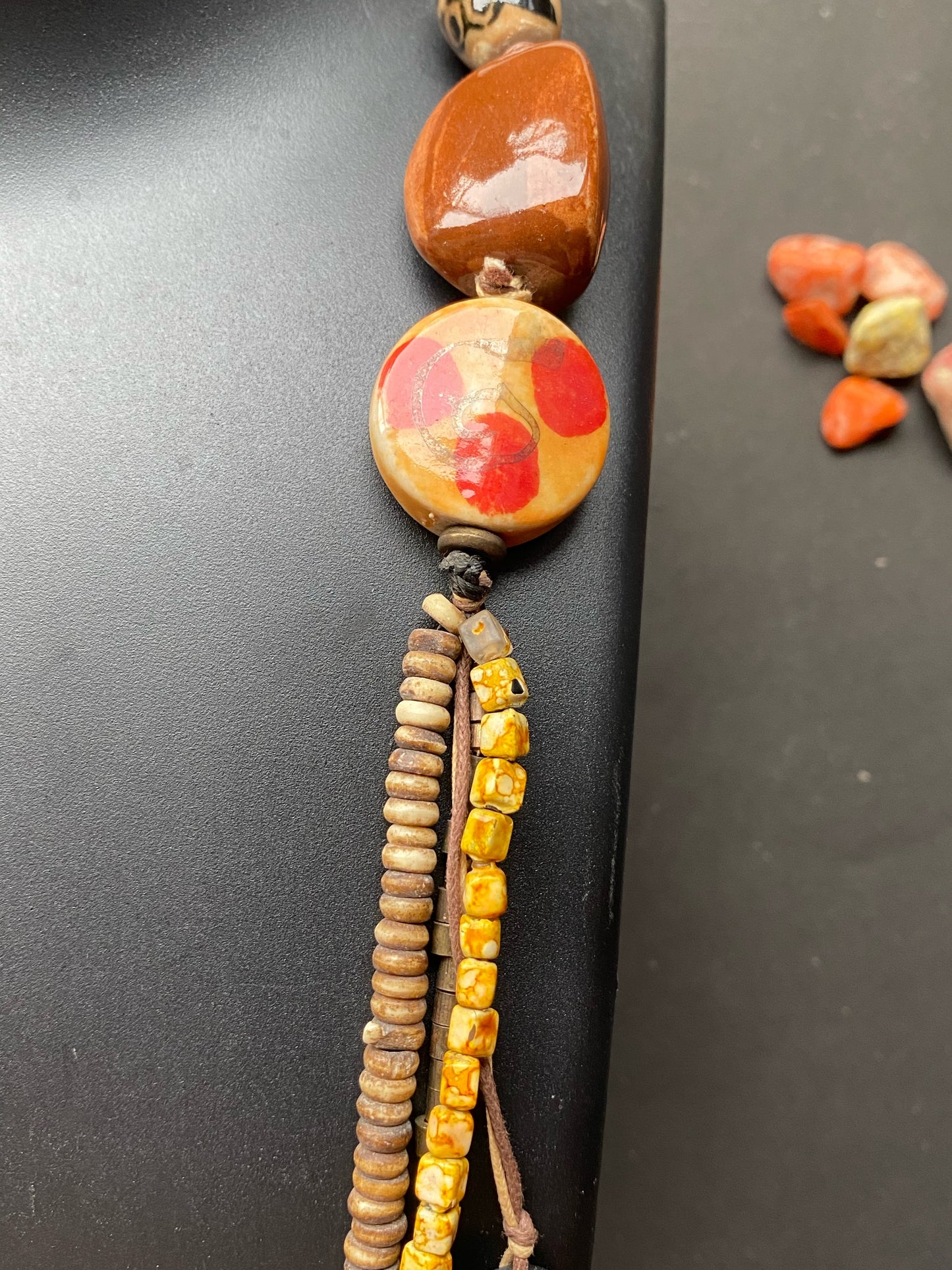 Red Floral Beaded Chain Necklace