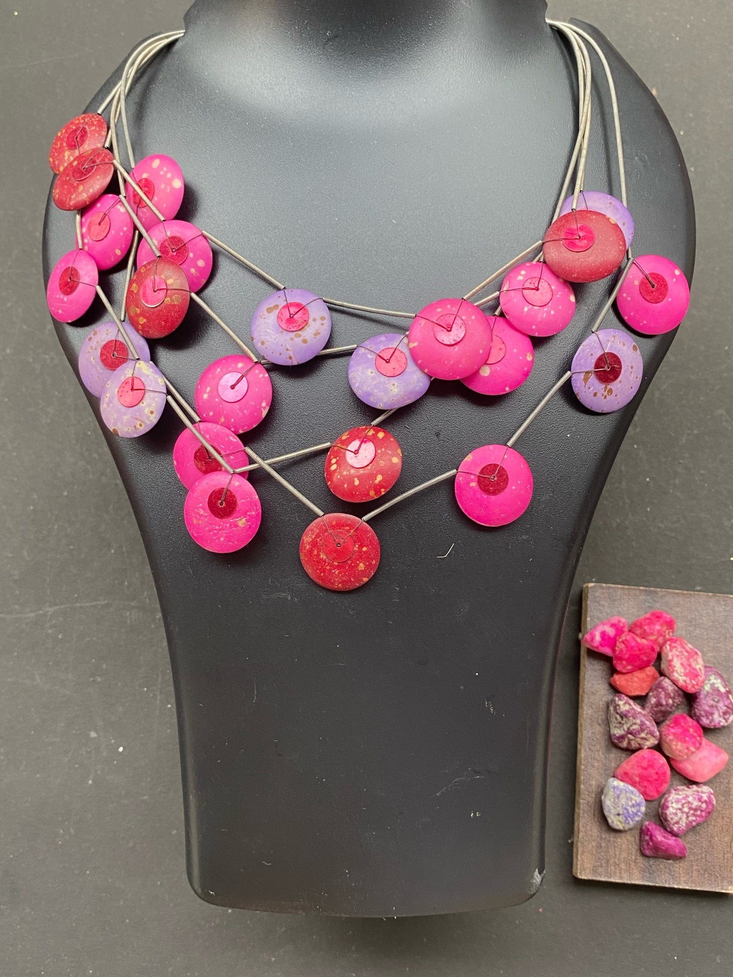 Multicolor Layered Disc Bead Statement Necklace – Earthy Boho Style