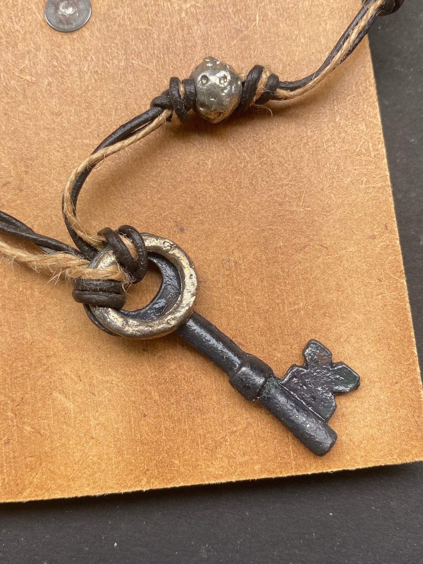 Rustic Key Charm Leather Necklace