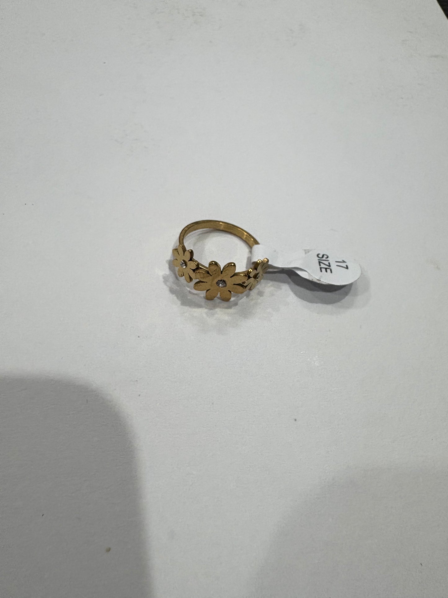 Golden Daisy Flower Ring with Crystal Accents