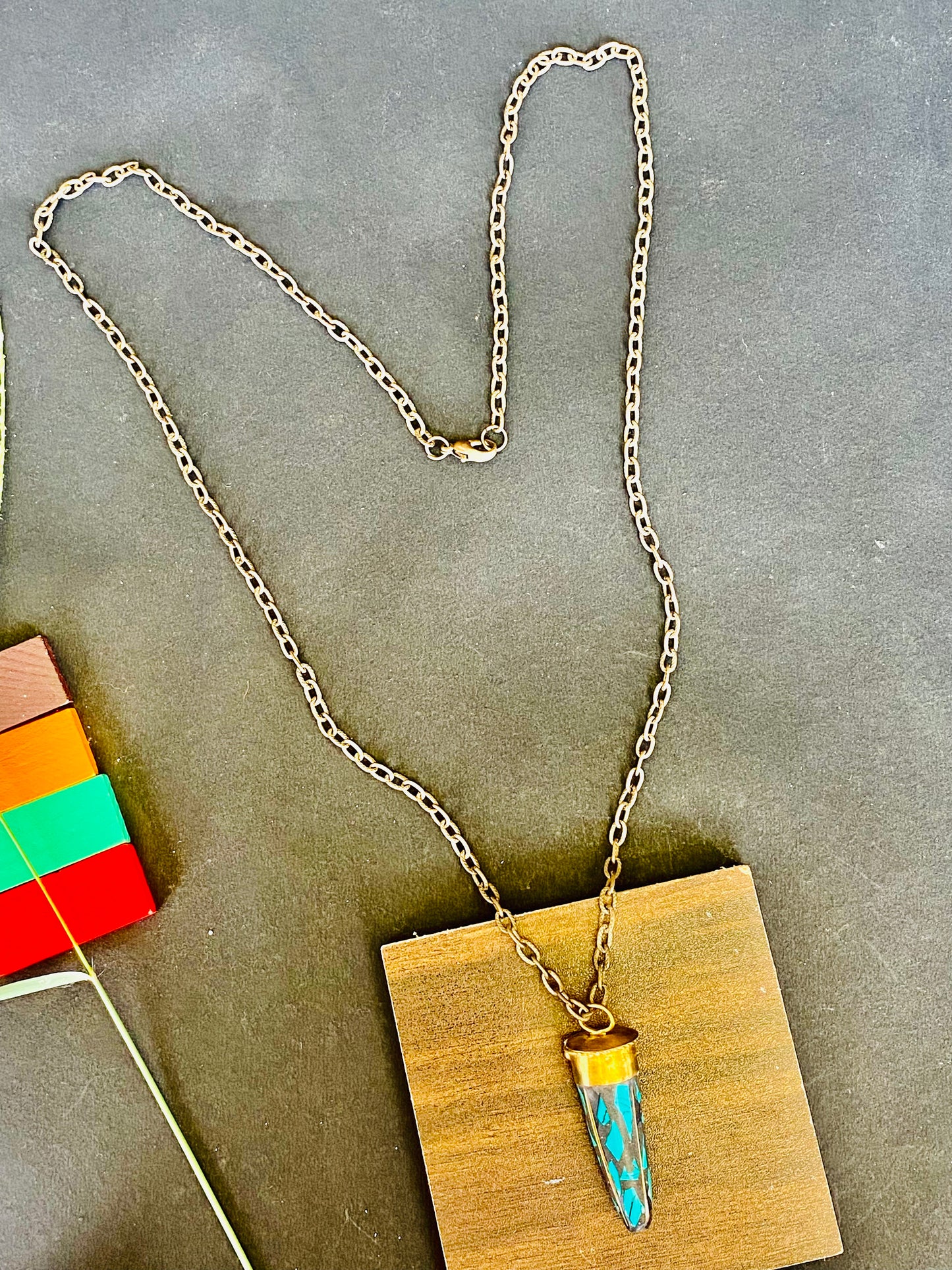 Tribal Blue Spike Pendant Necklace