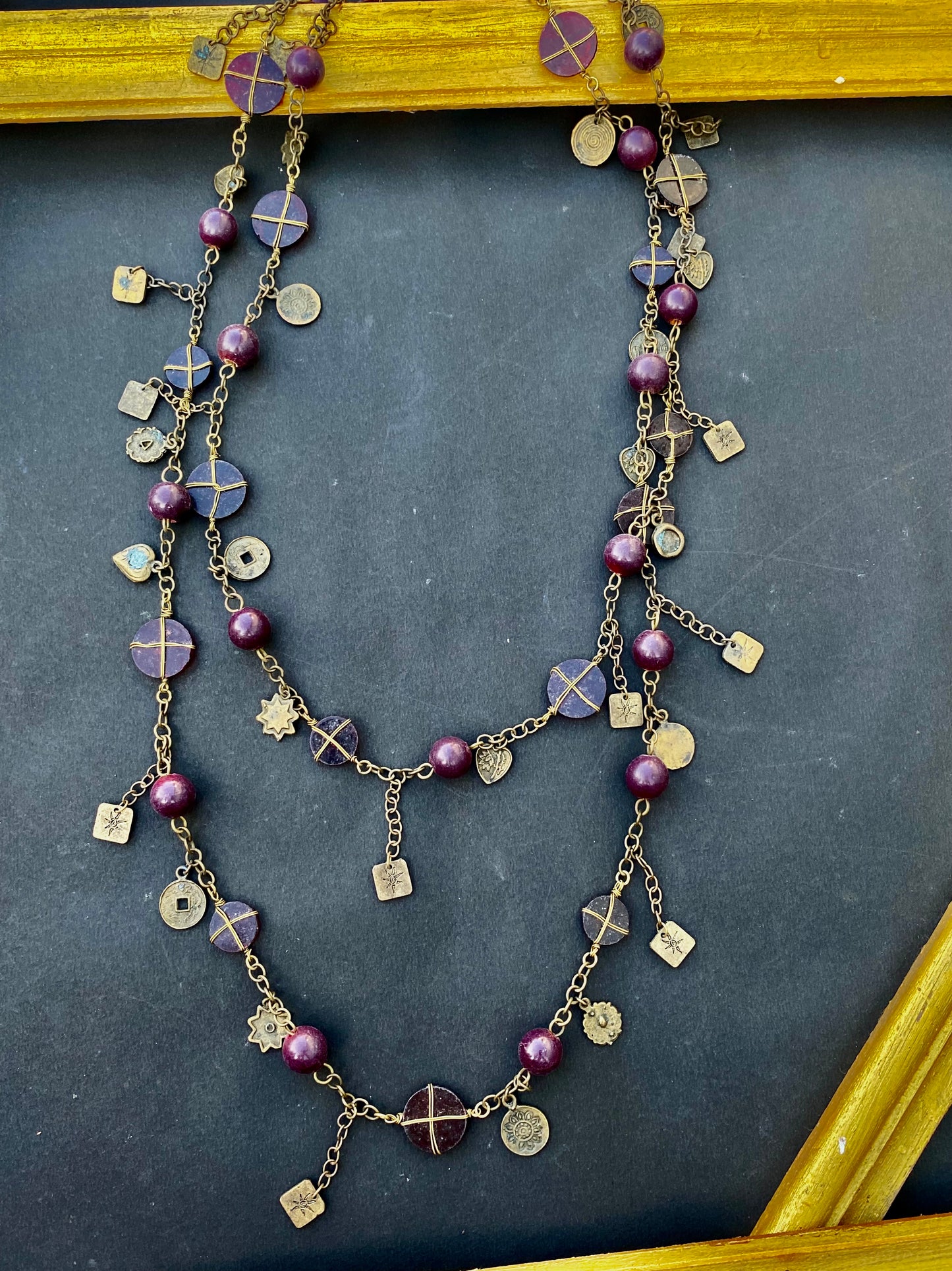 Bohemian Purple Medallion Charm Necklace