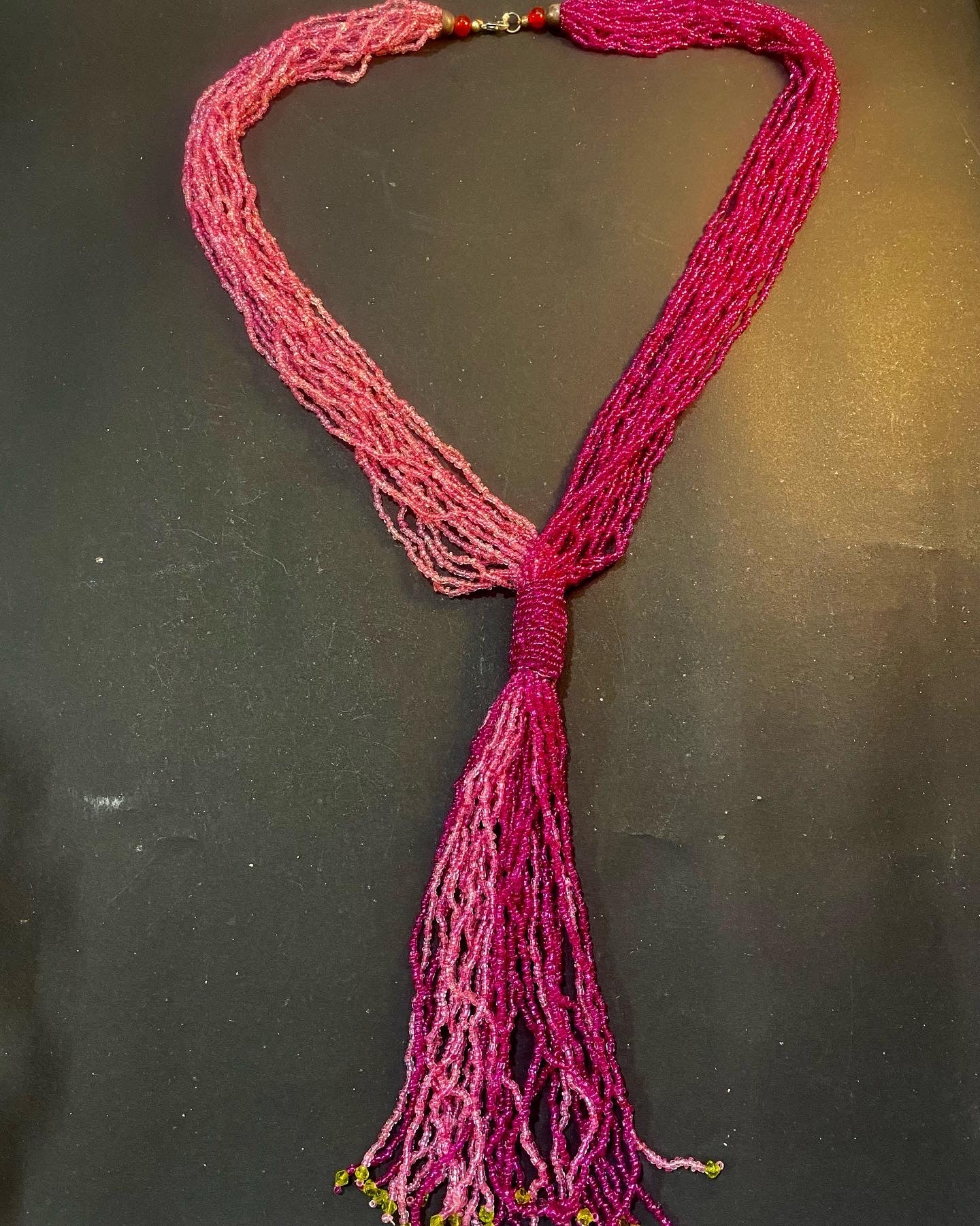 Pink Ombre Beaded Tassel Necklace