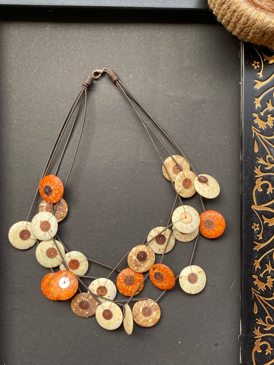 Multicolor Layered Disc Bead Statement Necklace – Earthy Boho Style