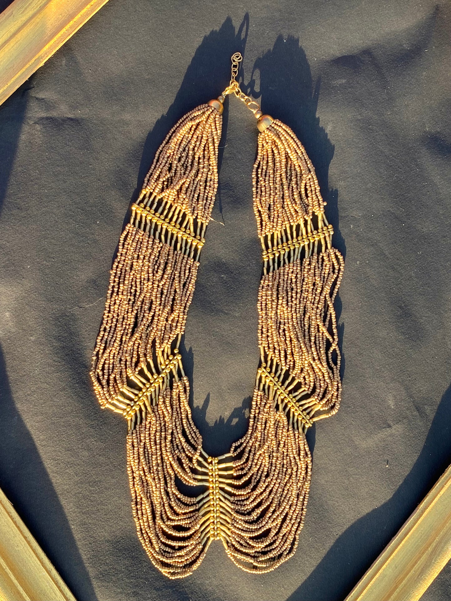 Layered Tribal Gold Seed Bead Necklace