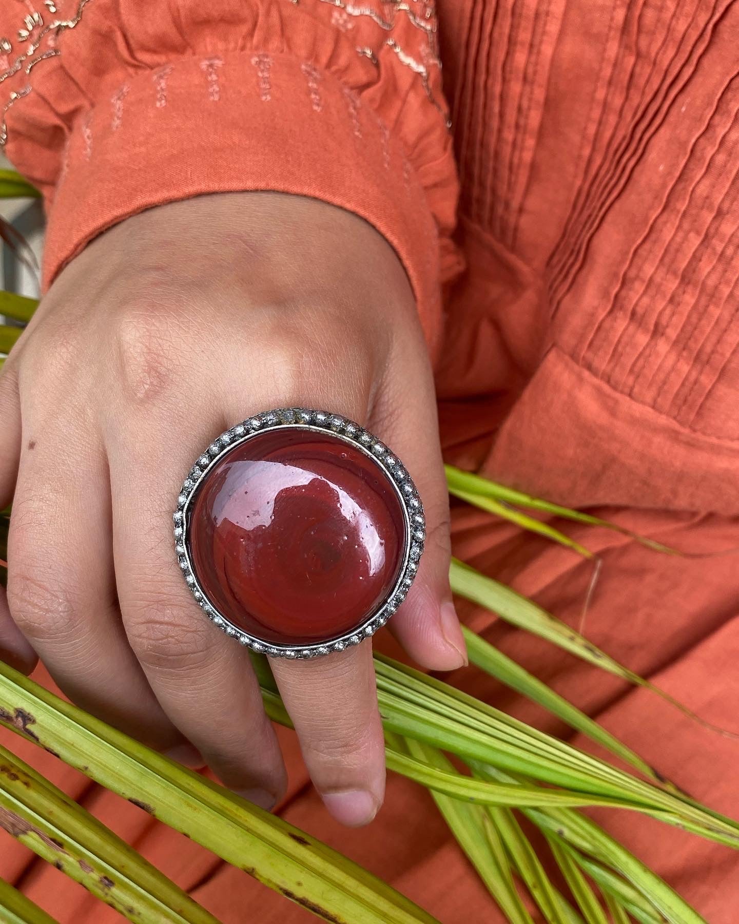Bold Maroon Stone Statement Ring