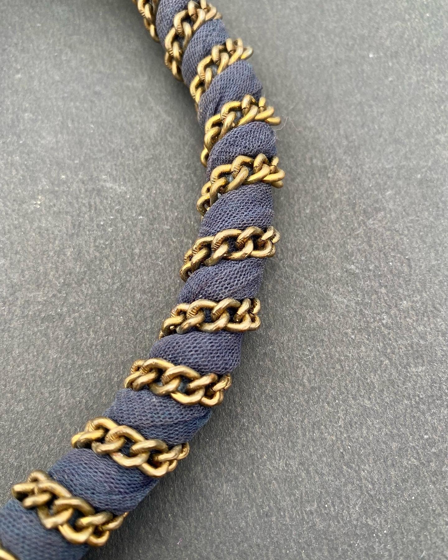 Antique Bronze Chain-Wrapped Fabric Necklace